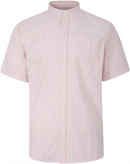 Kam Jeans 6288 Grandad Stripe Short Sleeve Shirt with Collar Pink - Chemises - Chemises Grandes Tailles Hommes