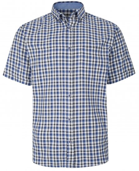 Kam Jeans 6285 Casual SS Check Shirt Blue - Chemises - Chemises Grandes Tailles Hommes