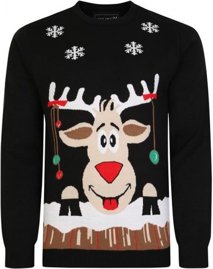 Kam Jeans X023 Rudolph Xmas Sweatshirt Black - Sweatshirts & hoodies - Sweatshirts/Hoodies grande taille homme