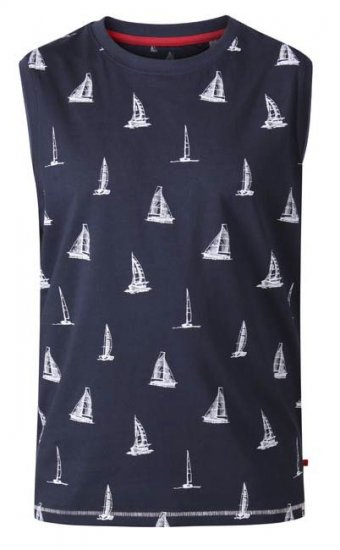 D555 Morton Yacht Print Sleeveless T-Shirt Navy - T-shirts - T-shirts Homme Grande Taille