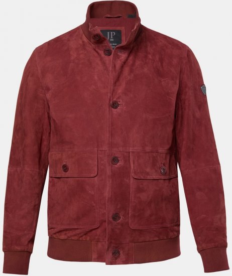 JP1880 Leather Jacket Suede with Stand-up Collar Red - Vestes - Vestes Homme Grandes Tailles