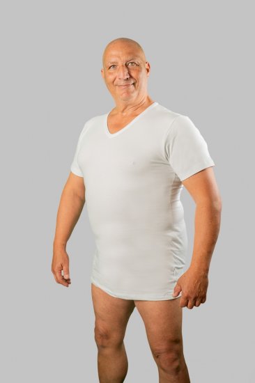 20 Nodi Short Sleeve V-Neck in Stretch Cotton White - Sous-vêtements & Bain - Sous-vêtements Grande Taille