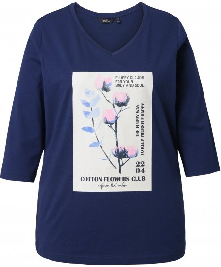 Ulla Popken Decorative Plant 3/4 Sleeve T-Shirt Ink Blue - T-shirts imprimés pour femme - 