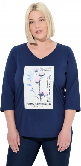 Ulla Popken Decorative Plant 3/4 Sleeve T-Shirt Ink Blue - T-shirts imprimés pour femme - 