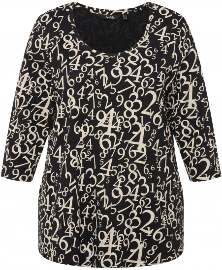 Ulla Popken Number Print 3/4 Sleeve Tee Black - T-shirts imprimés pour femme - 