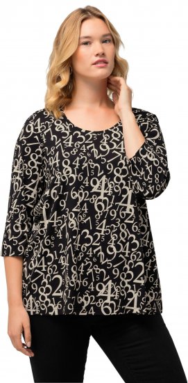 Ulla Popken Number Print 3/4 Sleeve Tee Black - T-shirts imprimés pour femme - 