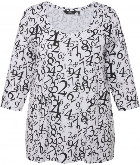 Ulla Popken Number Print 3/4 Sleeve Tee Snow White - T-shirts imprimés pour femme - 