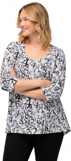 Ulla Popken Number Print 3/4 Sleeve Tee Snow White - T-shirts imprimés pour femme - 