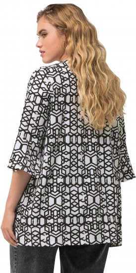 Ulla Popken Geometric Print Trumpet Sleeve Tee Black - T-shirts imprimés pour femme - 