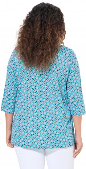Ulla Popken Flower Print 3/4 Sleeve A-Line Tee Deep Aqua - T-shirts imprimés pour femme - 