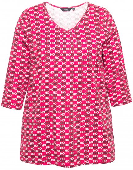 Ulla Popken Minimalist Ho Ho Ho Print 3/4 Sleeve Tee Salsa Red - T-shirts imprimés pour femme - 