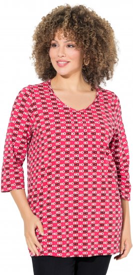 Ulla Popken Minimalist Ho Ho Ho Print 3/4 Sleeve Tee Salsa Red - T-shirts imprimés pour femme - 