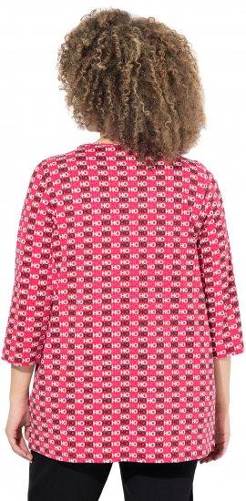 Ulla Popken Minimalist Ho Ho Ho Print 3/4 Sleeve Tee Salsa Red - T-shirts imprimés pour femme - 