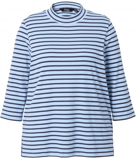 Ulla Popken Striped 3/4 Sleeve Turtleneck Tee Light Blue - T-shirts imprimés pour femme - 