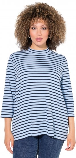 Ulla Popken Striped 3/4 Sleeve Turtleneck Tee Light Blue - T-shirts imprimés pour femme - 