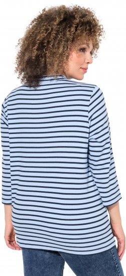 Ulla Popken Striped 3/4 Sleeve Turtleneck Tee Light Blue - T-shirts imprimés pour femme - 