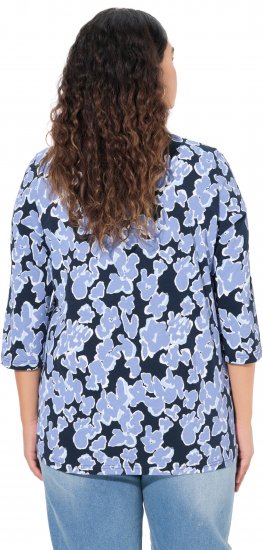 Ulla Popken Floral Print 3/4 Sleeve V-Neck Tee Navy Blue - T-shirts imprimés pour femme - 