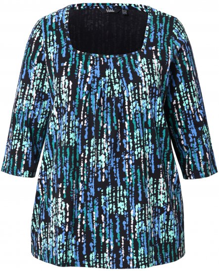 Ulla Popken Graphic Print Square Neck Tee Black - T-shirts imprimés pour femme - 