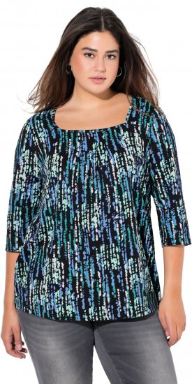 Ulla Popken Graphic Print Square Neck Tee Black - T-shirts imprimés pour femme - 