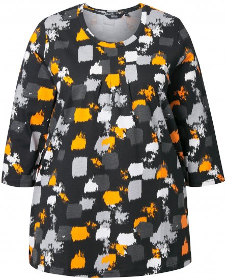 Ulla Popken Graphic Print 3/4 Sleeve Tee Black - T-shirts imprimés pour femme - 