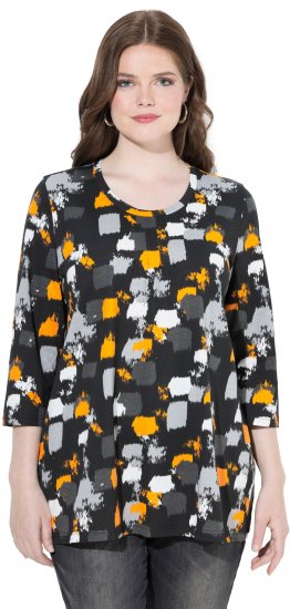 Ulla Popken Graphic Print 3/4 Sleeve Tee Black - T-shirts imprimés pour femme - 