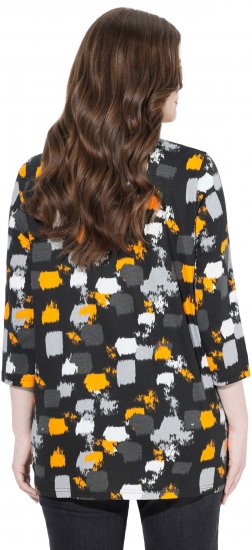 Ulla Popken Graphic Print 3/4 Sleeve Tee Black - T-shirts imprimés pour femme - 