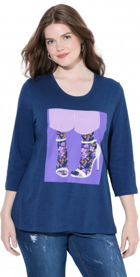 Ulla Popken Fashion Graphic T-Shirt Dark Blue - T-shirts imprimés pour femme - 