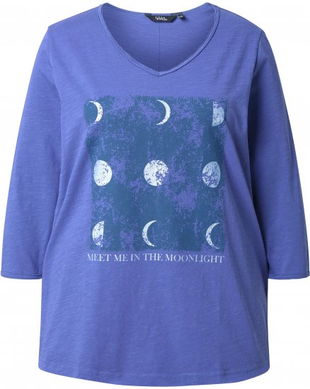 Ulla Popken Meet Me In The Moonlight 3/4 Sleeve Graphic Tee Atlantic Blue - T-shirts imprimés pour femme - 