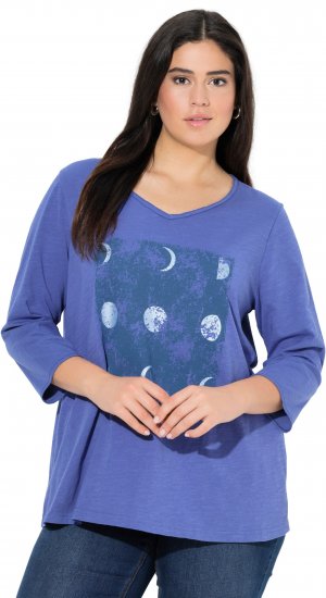Ulla Popken Meet Me In The Moonlight 3/4 Sleeve Graphic Tee Atlantic Blue - T-shirts imprimés pour femme - 