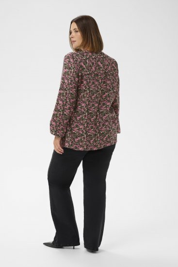 Kaffe Curve Belle Blouse Pink Black Graphic Flower - Chemisiers - 