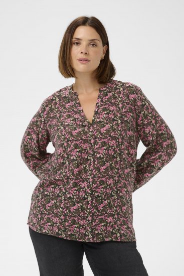 Kaffe Curve Belle Blouse Pink Black Graphic Flower - Chemisiers - 
