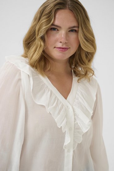 Kaffe Curve Lana Frill Blouse White - Chemisiers - 