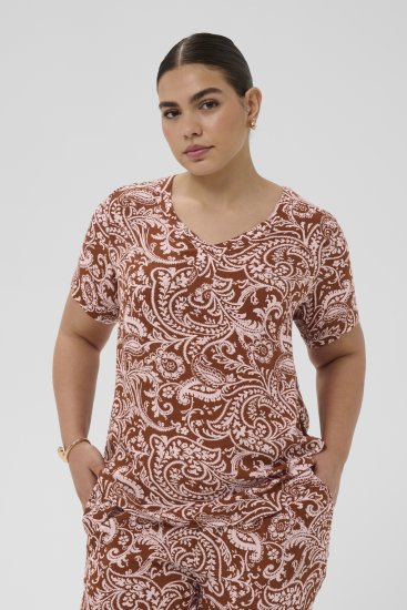Kaffe Curve Ami Short Sleeve Blouse Printed Henna Brown - Blouses et tuniques - 