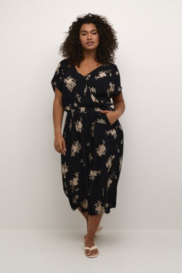 Kaffe Curve Jenna Robe Noir/Brown Flower imprimé - Robes - 