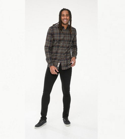 D555 Destin Checked Long Sleeve Shirt Black/Tan Check - Chemises à manches longues - 
