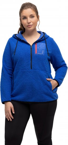 Ulla Popken Teddy Fleece Partial Zip Hoodie Royal Blue - Sweatshirts & hoodies - 