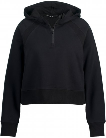 Ulla Popken Ribbed Inset Zip Collar Hoodie Black - Sweatshirts & hoodies - 