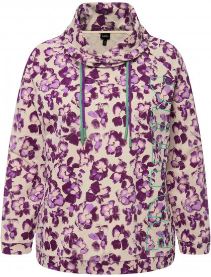Ulla Popken Floral Print Drawstring Collar Hoodie Vanilla - Sweatshirts & hoodies - 