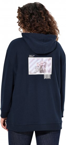 Ulla Popken Back Print Kangaroo Pocket Hoodie Navy - Sweatshirts & hoodies - 