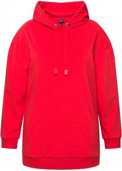 Ulla Popken Back Print Kangaroo Pocket Hoodie Hibiscus Red - Sweatshirts & hoodies - 