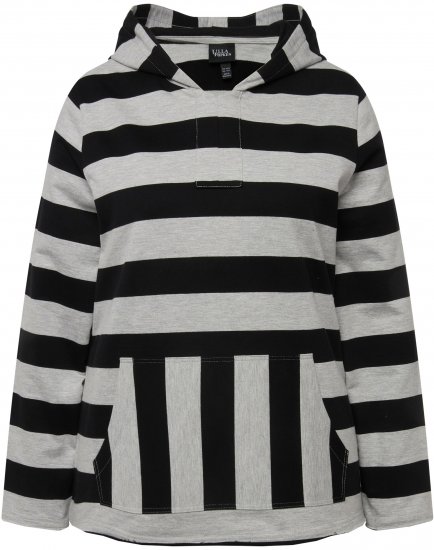 Ulla Popken Mixed Stripe Long Sleeve Hoodie Black - Sweatshirts & hoodies - 
