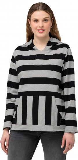 Ulla Popken Mixed Stripe Long Sleeve Hoodie Black - Sweatshirts & hoodies - 