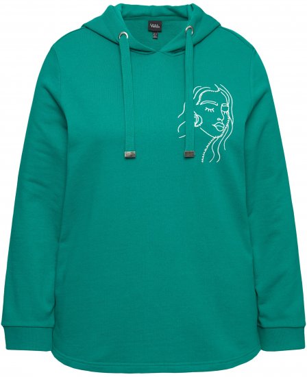 Ulla Popken Face Graphic Long Sleeve Hoodie Emerald Green - Sweatshirts & hoodies - 