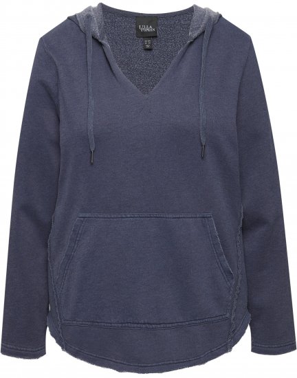 Ulla Popken Open Edged Long Sleeve V-Neck Hoodie Navy - Sweatshirts & hoodies - 