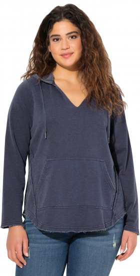 Ulla Popken Open Edged Long Sleeve V-Neck Hoodie Navy - Sweatshirts & hoodies - 