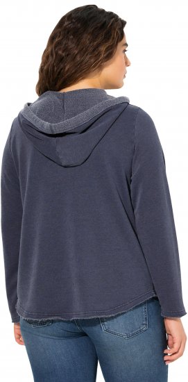 Ulla Popken Open Edged Long Sleeve V-Neck Hoodie Navy - Sweatshirts & hoodies - 