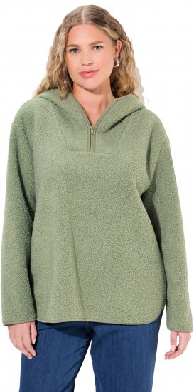 Ulla Popken Teddy Plush Long Sleeve Hoodie Sage Green - Sweatshirts & hoodies - 