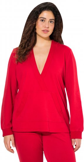 Ulla Popken Plunge Neck Long Sleeve Hoodie Salsa Red - Sweatshirts & hoodies - 
