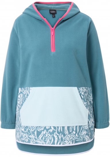 Ulla Popken Floral Detail Fleece Hoodie Ice Green - Sweatshirts & hoodies - 