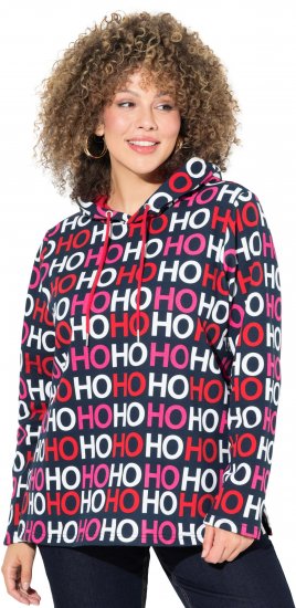 Ulla Popken Ho Ho Ho Lettering Hooded Sweatshirt Navy - Sweatshirts & hoodies - 